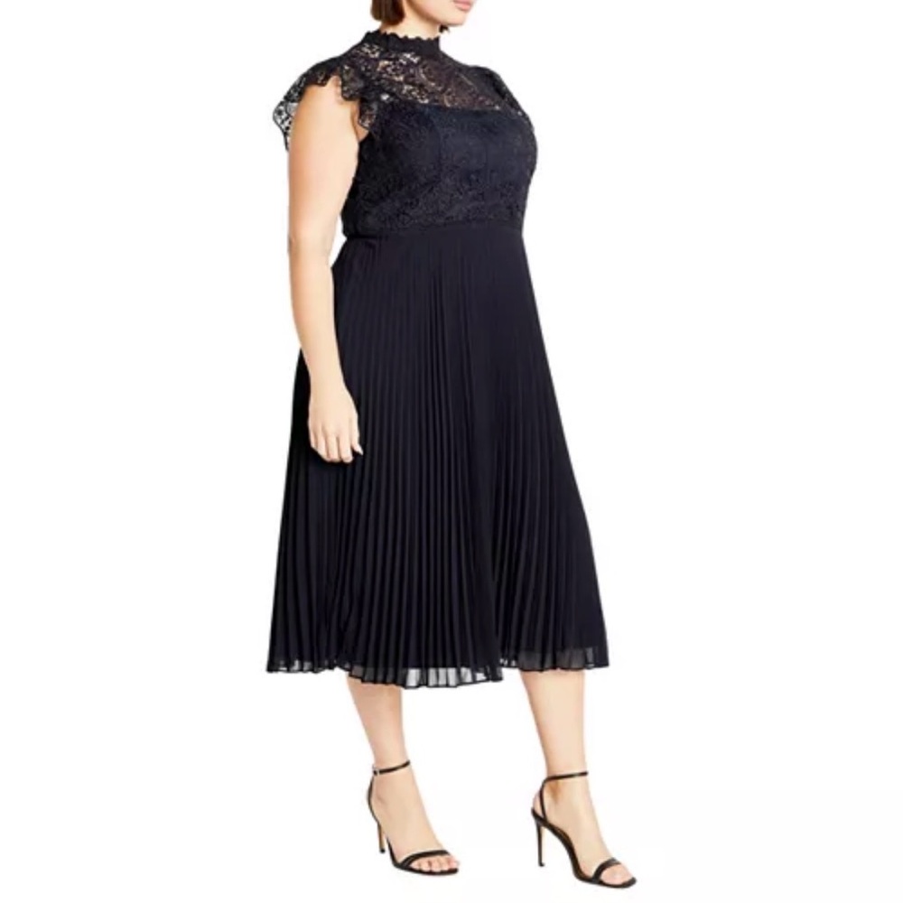 City Chic Black Lace Pleated Midi Dress